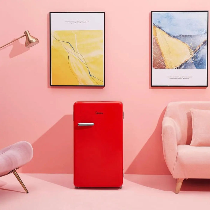 Midea 142L Gross Single Door Retro Style Refrigerator | Compact Size | Free Standing | Best for Bedroom, Office & Mini Bar | Freezer Compartment Inside | Quick Cooling & Easy Cleaning | Red | MDRD142SLE32