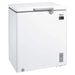 White chest freezer with Midea logo on a white background