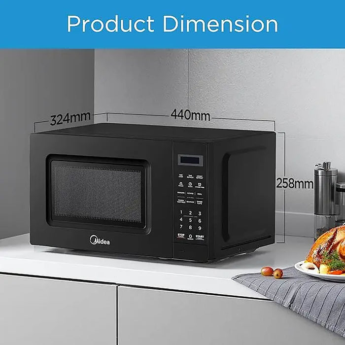 Midea 20L Solo Microwave Oven | 700W | Digital Touch Control | Child Lock | Memory Function | Defrost-by-weight-or-time | Fast Reheat | Push Button Door Opening | Best for Home & Office | Black | EM721BK