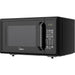 Black microwave oven with digital display on a white background