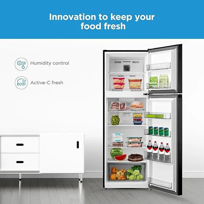 Midea 390L Gross Top Mount Double Door Refrigerator | MDRT390MTE28 | 2 Doors Frost Free Fridge Freezer with Smart Sensor & Humidity Control, Active-C Fresh, Multi-Air Flow, Electronic Control | Dark Silver