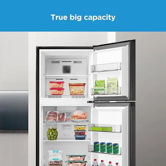 Midea 390L Gross Top Mount Double Door Refrigerator | MDRT390MTE28 | 2 Doors Frost Free Fridge Freezer with Smart Sensor & Humidity Control, Active-C Fresh, Multi-Air Flow, Electronic Control | Dark Silver