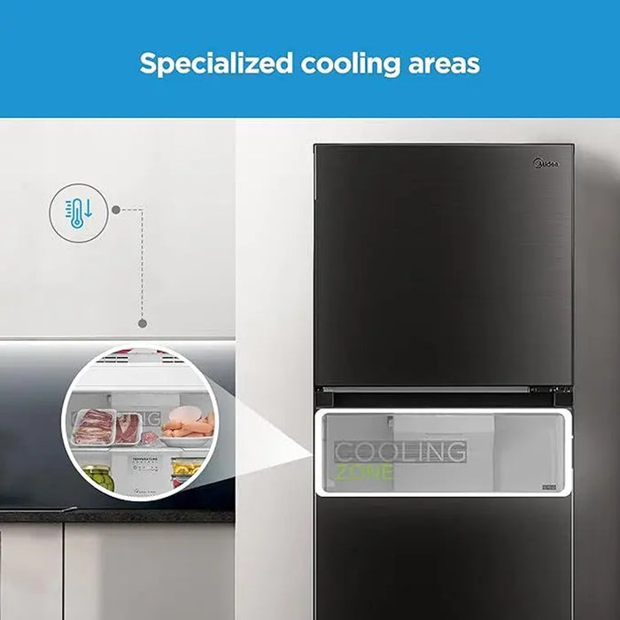 Midea 390L Gross Top Mount Double Door Refrigerator | MDRT390MTE28 | 2 Doors Frost Free Fridge Freezer with Smart Sensor & Humidity Control, Active-C Fresh, Multi-Air Flow, Electronic Control | Dark Silver