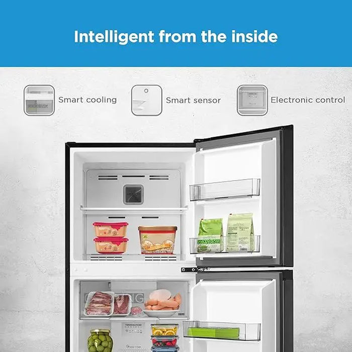Midea 390L Gross Top Mount Double Door Refrigerator | MDRT390MTE28 | 2 Doors Frost Free Fridge Freezer with Smart Sensor & Humidity Control, Active-C Fresh, Multi-Air Flow, Electronic Control | Dark Silver