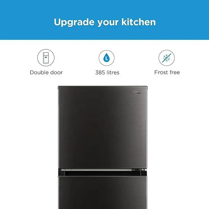 Midea 390L Gross Top Mount Double Door Refrigerator | MDRT390MTE28 | 2 Doors Frost Free Fridge Freezer with Smart Sensor & Humidity Control, Active-C Fresh, Multi-Air Flow, Electronic Control | Dark Silver