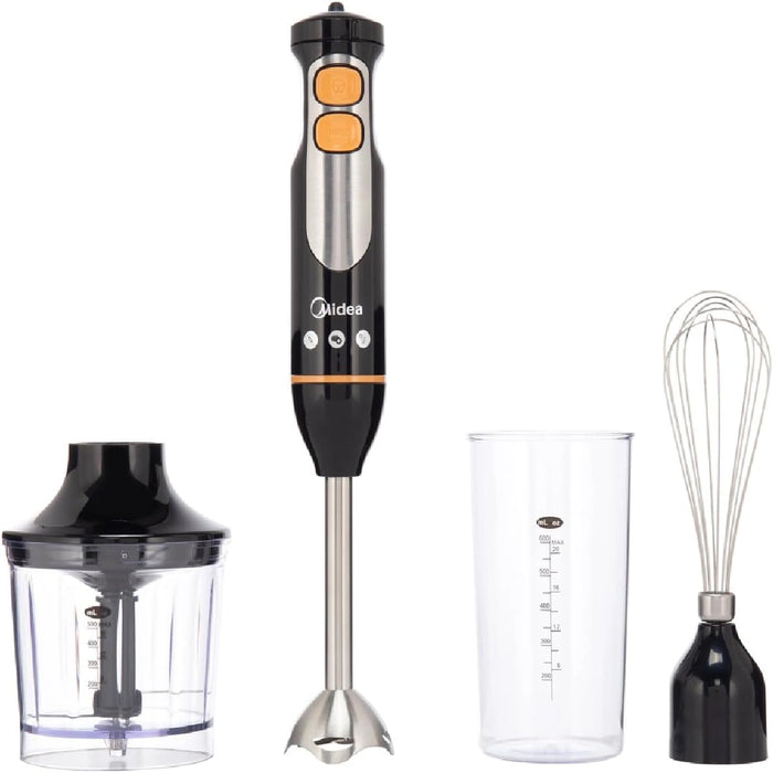 Midea 4-in-1 Hand Blender Set | 600W DC Motor | Stainless Steel Blade | Chops, Whisks, Blends | Soups, Smoothies, Sauces & More | Variable Speed + Turbo | MJBH6001W