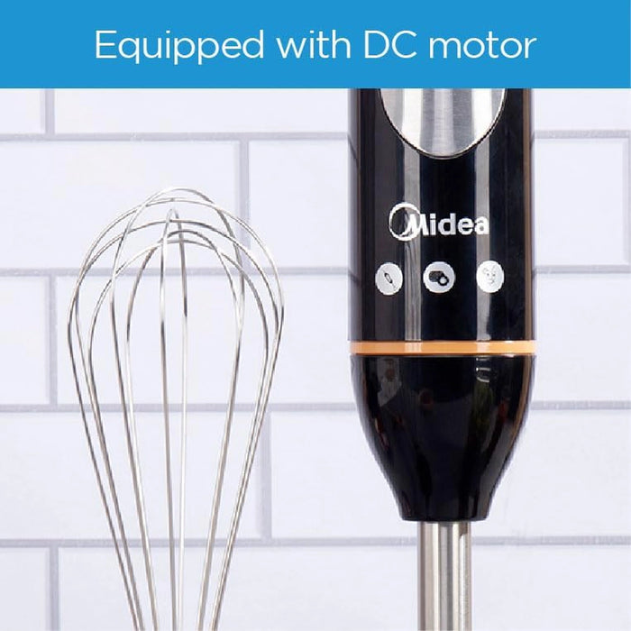 Midea 4-in-1 Hand Blender Set | 600W DC Motor | Stainless Steel Blade | Chops, Whisks, Blends | Soups, Smoothies, Sauces & More | Variable Speed + Turbo | MJBH6001W