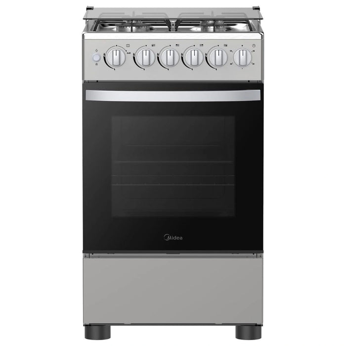 Midea 50 x 55cm Freestanding Cooker | Full Gas Cooking Range With 4 Burners | Stainless Steel | Automatic Ignition & Full Safety | Cast Iron Pan Support | Heat Resistant Knobs | MFO-MG20TESS-FFD
