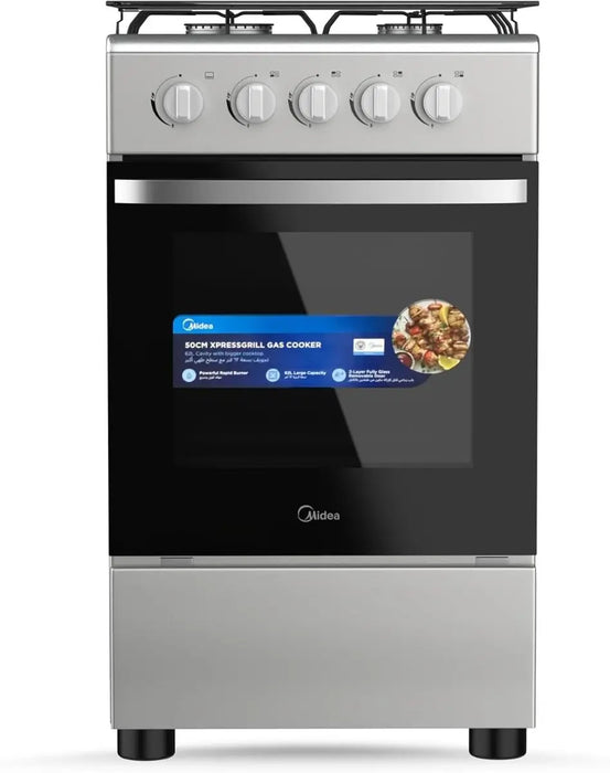 Midea 50x55cm Freestanding Cooker, Full Gas Cooking Range With 4 Burners, Manual Ignition And Full Safety MFO-MG20TE-OL Silver