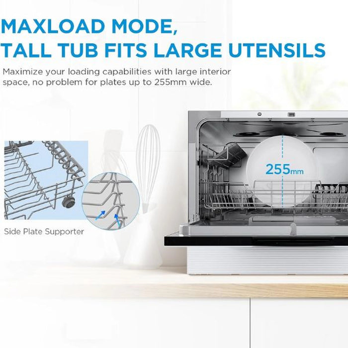 Midea 6 Place Setting Table-Top Dishwasher| Ultra-Real Touch Screen| Quickload Mode| Auto Open Drying| Mirror Finish| Scratch & Stain Resistant- WQP6-3609W-G (White)