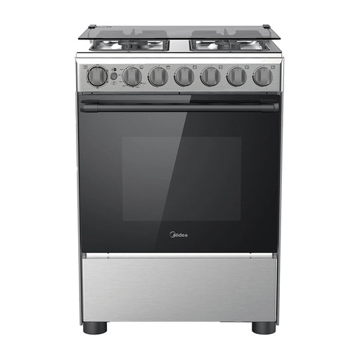 Midea 60x60cm Freestanding Gas Cooker | 4 Burners | Automatic Ignition & Safety | Cast Iron Pan Support | Stainless Steel Finish | Separate Knob for Oven Grill | BME62058FFD-D EROS