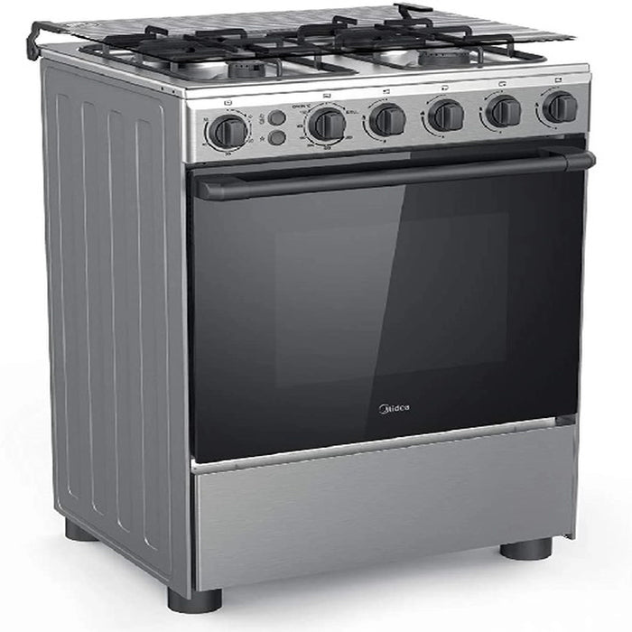 Midea 60x60cm Freestanding Gas Cooker | 4 Burners | Automatic Ignition & Safety | Cast Iron Pan Support | Stainless Steel Finish | Separate Knob for Oven Grill | BME62058FFD-D EROS