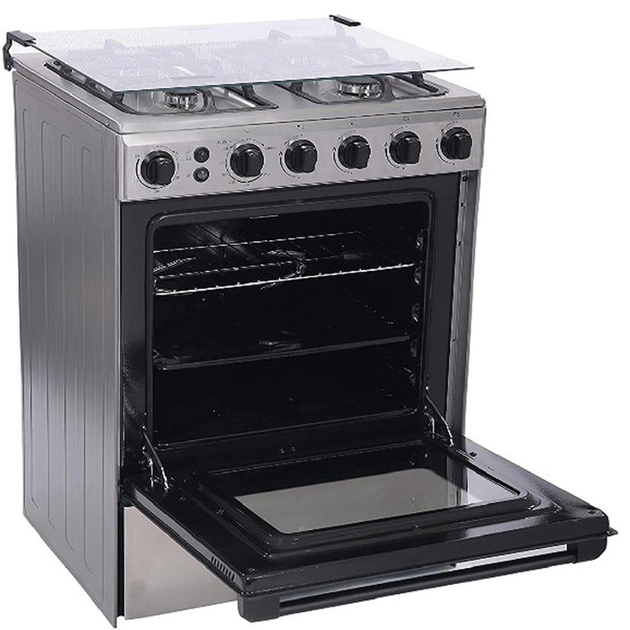 Midea 60x60cm Freestanding Gas Cooker | 4 Burners | Automatic Ignition & Safety | Cast Iron Pan Support | Stainless Steel Finish | Separate Knob for Oven Grill | BME62058FFD-D EROS
