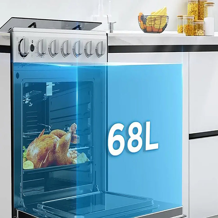 Midea 60x60cm Freestanding Gas Cooker | 4 Burners | Automatic Ignition & Safety | Cast Iron Pan Support | Stainless Steel Finish | Separate Knob for Oven Grill | BME62058FFD-D EROS
