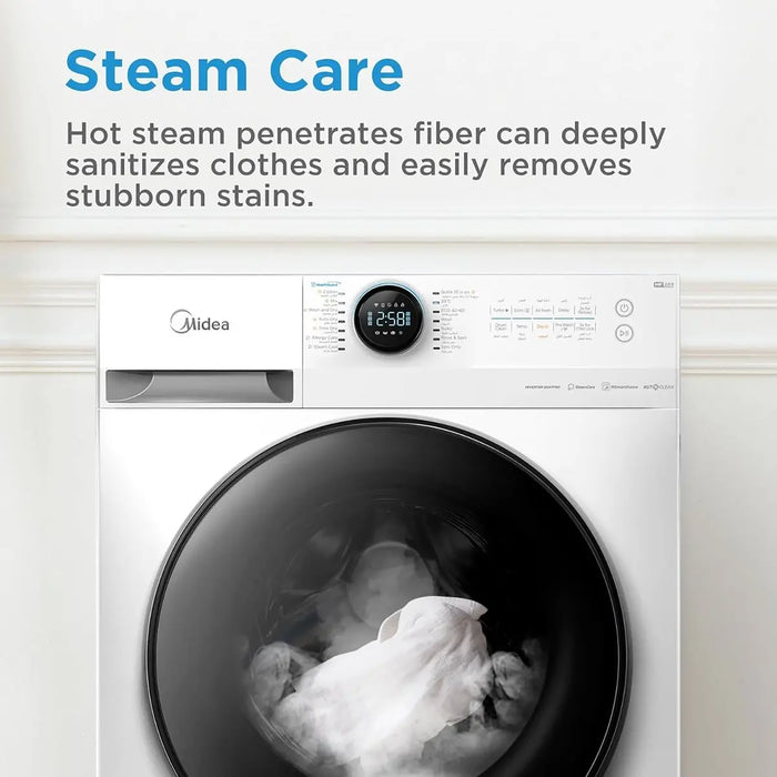 Midea 8/6 KG Smart Washer Dryer | BLDC Inverter Motor | 1400 RPM | Fully Automatic Front Load Washing & Drying Combo | 14 Programs-Quick Wash/Steam Care/Auto Clean | White | MF200D80WBW-GCC