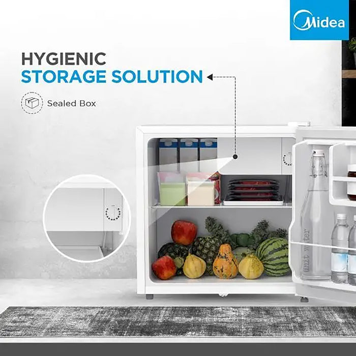 Midea 86L Free Standing Single Door Refrigerator | Reversible Door | 2l Bottle Rack | Smart Design with Recessed Handle and Lock | Best Compact Small Fridge for Mini Bar, Room, or Office | MDRD86FGE01