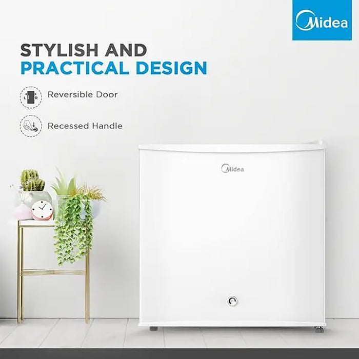 Midea 86L Free Standing Single Door Refrigerator | Reversible Door | 2l Bottle Rack | Smart Design with Recessed Handle and Lock | Best Compact Small Fridge for Mini Bar, Room, or Office | MDRD86FGE01