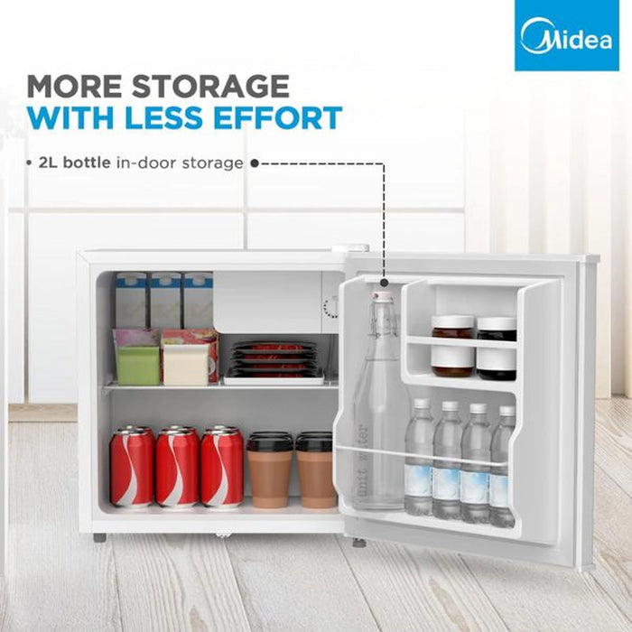 Midea 86L Free Standing Single Door Refrigerator | Reversible Door | 2l Bottle Rack | Smart Design with Recessed Handle and Lock | Best Compact Small Fridge for Mini Bar, Room, or Office | MDRD86FGE01
