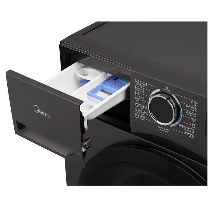 Midea 8KG Front Load Washing Machine with BLDC Inverter Motor | 1400 RPM | 15 Programs | Fully Automatic Washer with Lunar Dial | Integrated Digital Control-LED | MF110W80B/T-GCC