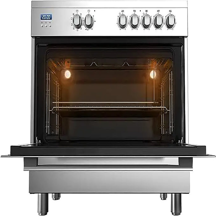 Midea 90x60cm Freestanding Ceramic Cooker | 109L Multifunction Oven | 5 Zones Full Electric Cooking Range | LED Display | Dual Convection Fan | Rotisserie | Digital Timer | Stainless Steel | VSVC96048