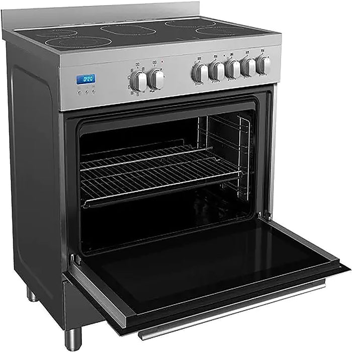Midea 90x60cm Freestanding Ceramic Cooker | 109L Multifunction Oven | 5 Zones Full Electric Cooking Range | LED Display | Dual Convection Fan | Rotisserie | Digital Timer | Stainless Steel | VSVC96048