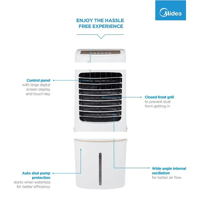 Midea Air Cooler with Remote Control for Home & Heavy-Duty Air Conditioning | 50L Water Tank Capacity for Outdoor & Indoor Use | Whisper-Quiet Performance and Powerful Air Flow | Model: AC200-17JR
