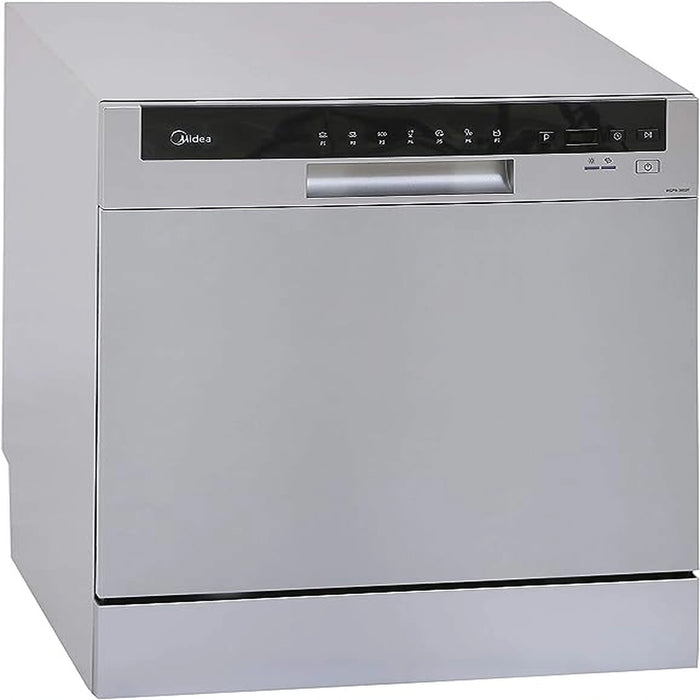 Midea Counter Top Dishwasher | Portable | 8 Place Settings | 7 Programs | Inverter Quattro | Silent & High Energy Efficient | Rapid Wash | Child Lock | Self Cleaning | 70 Intensive | White | WQP8-3802F-S