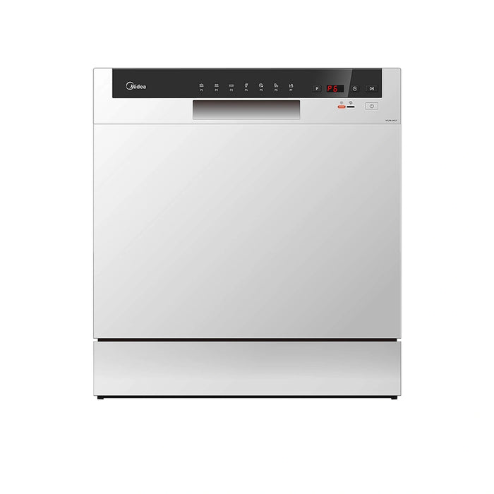 Midea Counter Top Dishwasher | Portable | 8 Place Settings | 7 Programs | Inverter Quattro | Silent & High Energy Efficient | Rapid Wash | Child Lock | Self Cleaning | 70 Intensive | White | WQP8-3802F-S