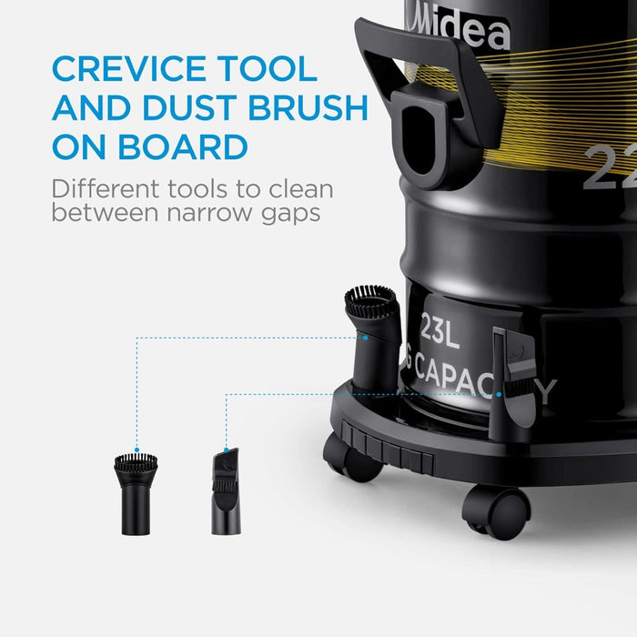 Midea Drum Vacuum Cleaner | 2200 Watts | 23 Liter Ultra Large Tank | Adjustable Tube | Removable & Washable Filter | Rug-Floor Nozzle | Blower Function | Home & Office| MDVC23 EROS