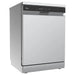 Stainless steel dishwasher on a white background