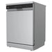 Stainless steel dishwasher with Midea branding on a white background