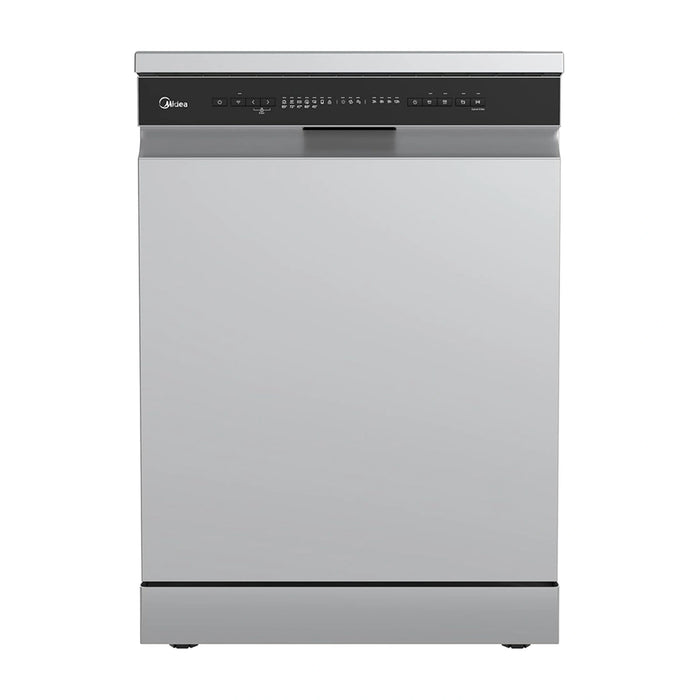 Midea Freestanding Dishwasher | 14 Place Settings | 8 Programs | Fully Automatic With Anti-bacterial Filter | Auto Open Drying Technology | Extra Hygiene & Eco Program | 3 Drawers | Silver | WQP14-W5233C(S)-GCC