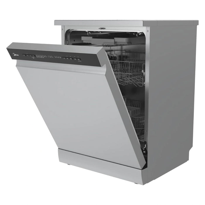 Midea Freestanding Dishwasher | 14 Place Settings | 8 Programs | Fully Automatic With Anti-bacterial Filter | Auto Open Drying Technology | Extra Hygiene & Eco Program | 3 Drawers | Silver | WQP14-W5233C(S)-GCC