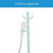 Light blue shower head with hose on a white background, labeled '1.4 litre capacity'.