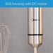 Stainless steel kitchen mixer with Midea branding and whisk attachment on a gray background.
