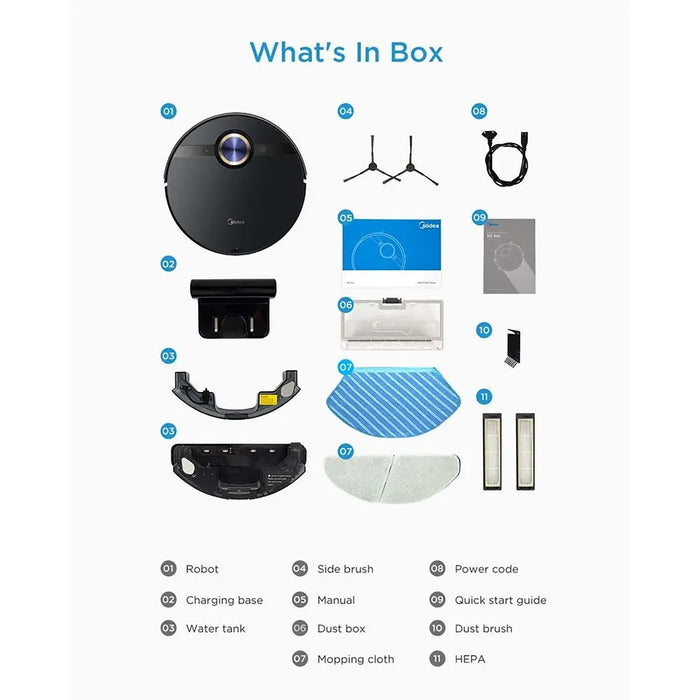 Midea M7 Pro Robot Vacuum Cleaner | 4000Pa Strong Suction with BLDC Motor | 150-Minute Run Time | Wet Mopping | App & Voice Control with Msmartlife | 450ml Dust - 180ml Water Tank | Carpet Sensor | LDS Navigation