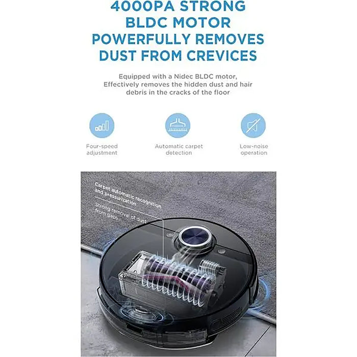 Midea Robot Vacuum Cleaner | 4000Pa Strong Suction | BLDC Motor | App & Voice Control Msmartlife | Dust Bin In Station is 2L for 45 days | Carpet Sensor | Display Screen | Black S8+