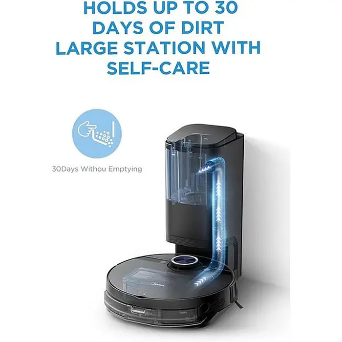Midea Robot Vacuum Cleaner | 4000Pa Strong Suction | BLDC Motor | App & Voice Control Msmartlife | Dust Bin In Station is 2L for 45 days | Carpet Sensor | Display Screen | Black S8+