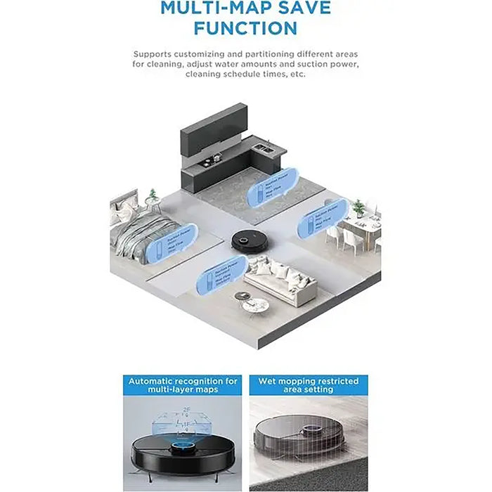 Midea Robot Vacuum Cleaner | 4000Pa Strong Suction | BLDC Motor | App & Voice Control Msmartlife | Dust Bin In Station is 2L for 45 days | Carpet Sensor | Display Screen | Black S8+