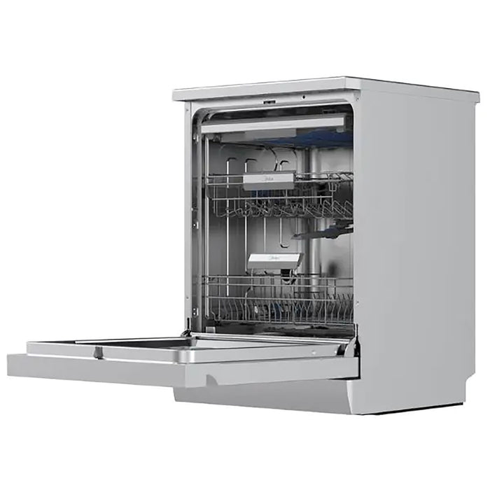 Dishwasher with open door on a white background