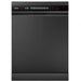 Black dishwasher with digital display on a white background