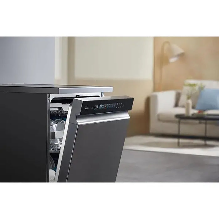 Dishwasher in a kitchen setting with a blurred background