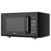 Black microwave oven with digital display on a white background