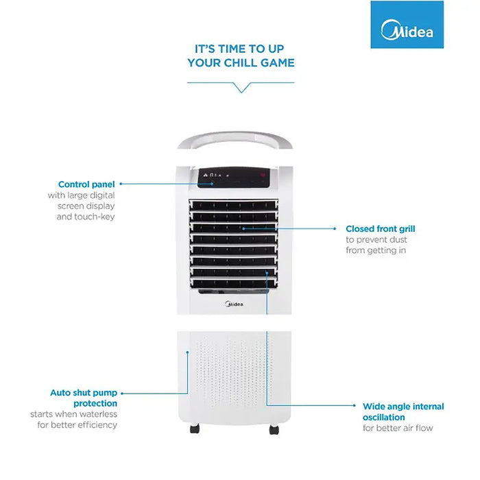 Midea Summer + Winter Air Cooler | Remote for Home & Heavy Duty Air-Conditioning | 3 Wind Speeds Outdoor & Indoor Use | Whisper-Quiet Performance and Low Power Consumption With 60W - AC200W