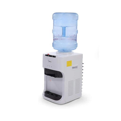 White water cooler with blue water container on a white background