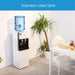 White water dispenser with a blue water tank on a white background
