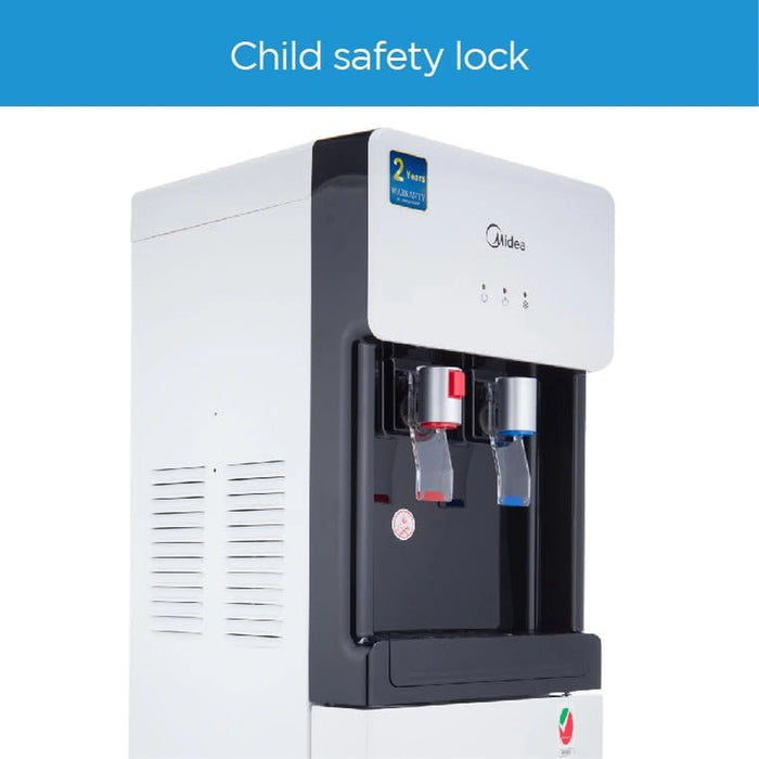 Midea Top Loading Water Dispenser | 3-Taps Equipped with Hot, Cold, and Ambient Temperature | Floor Standing | Child Safety Lock | Ice Cold Technology | Best for Home, Kitchen & Office | Color: White | Model: YL1675S-W EROS