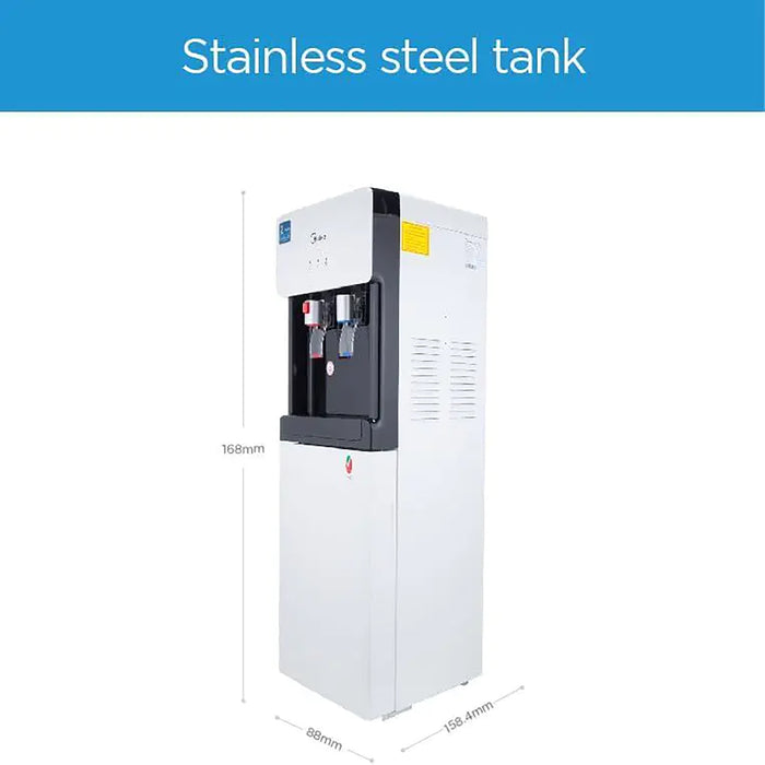White water dispenser with dimensions labeled on a white background