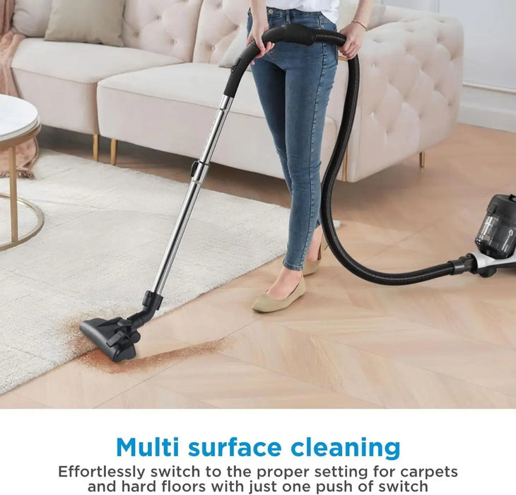 Midea Vacuum Cleaner 1800W Bagless Canister 2L Dust Capacity With HEPA Filter| Easy Emptying| 200W Suction power| Washable Filter For Pet Hair| Carpet| Tile| Hard Floor| White - MC08MEWH EROS