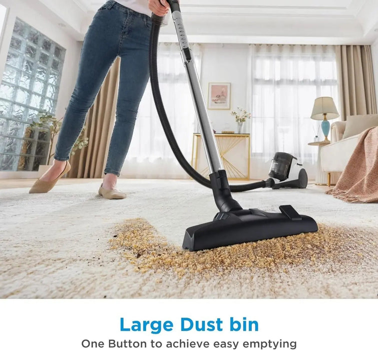 Midea Vacuum Cleaner 1800W Bagless Canister 2L Dust Capacity With HEPA Filter| Easy Emptying| 200W Suction power| Washable Filter For Pet Hair| Carpet| Tile| Hard Floor| White - MC08MEWH EROS
